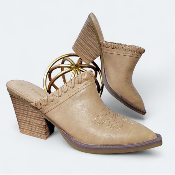 Forever Tan Western Women's Heeled Mules Size 7.5 Cowgirl Cowboy Booties - Picture 1 of 16
